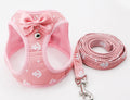 Pink nautical cat harness + matching leash, white background