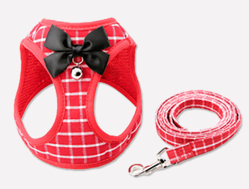 Red gingham harness & leash set, packing layout