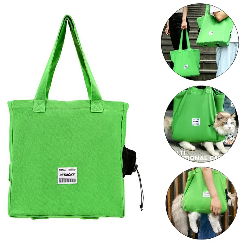 Green canvas carrier, multi-scene view, white background