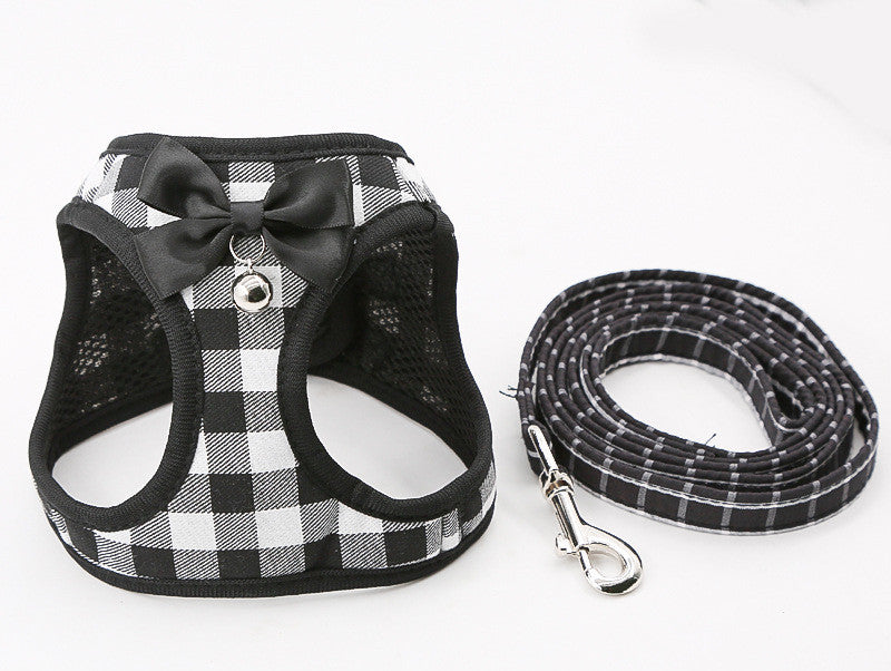 Black & white gingham harness with bow, white background