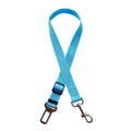 Sky blue pet car seatbelt restraint, white background