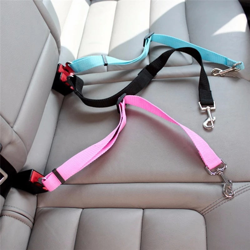 Green pet car seatbelt, white background