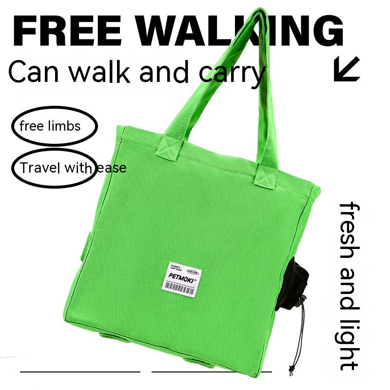 Green canvas carrier, breathable features, white background