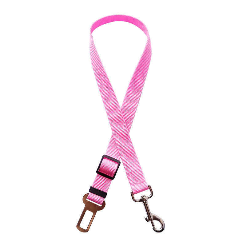 Pink pet car seatbelt, white background