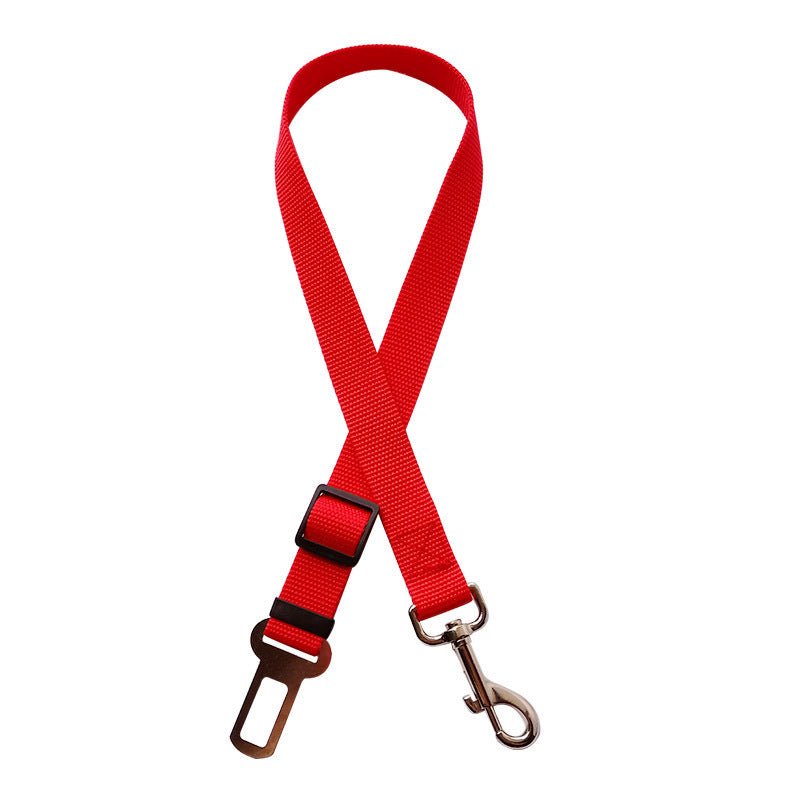 Red pet car seatbelt, white background