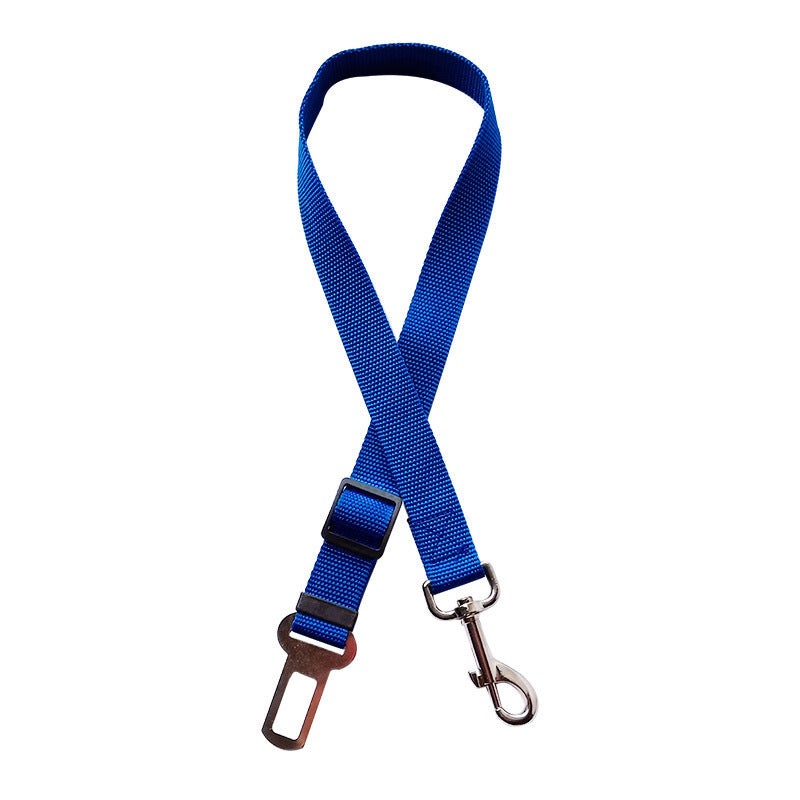 Blue pet car seatbelt, white background