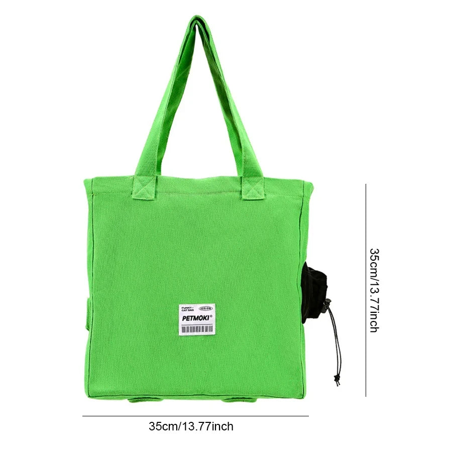 Green canvas carrier with 35cm size marks, white background