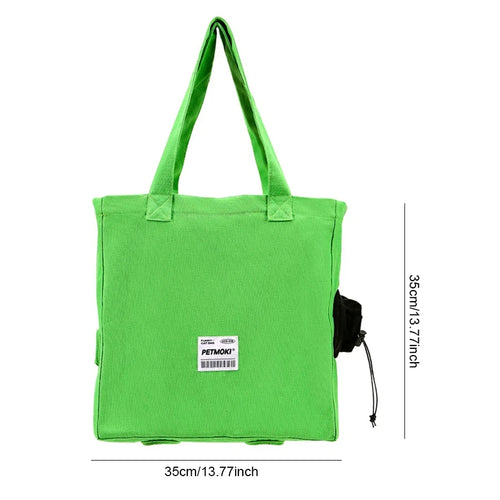 Green canvas carrier with 35cm size marks, white background
